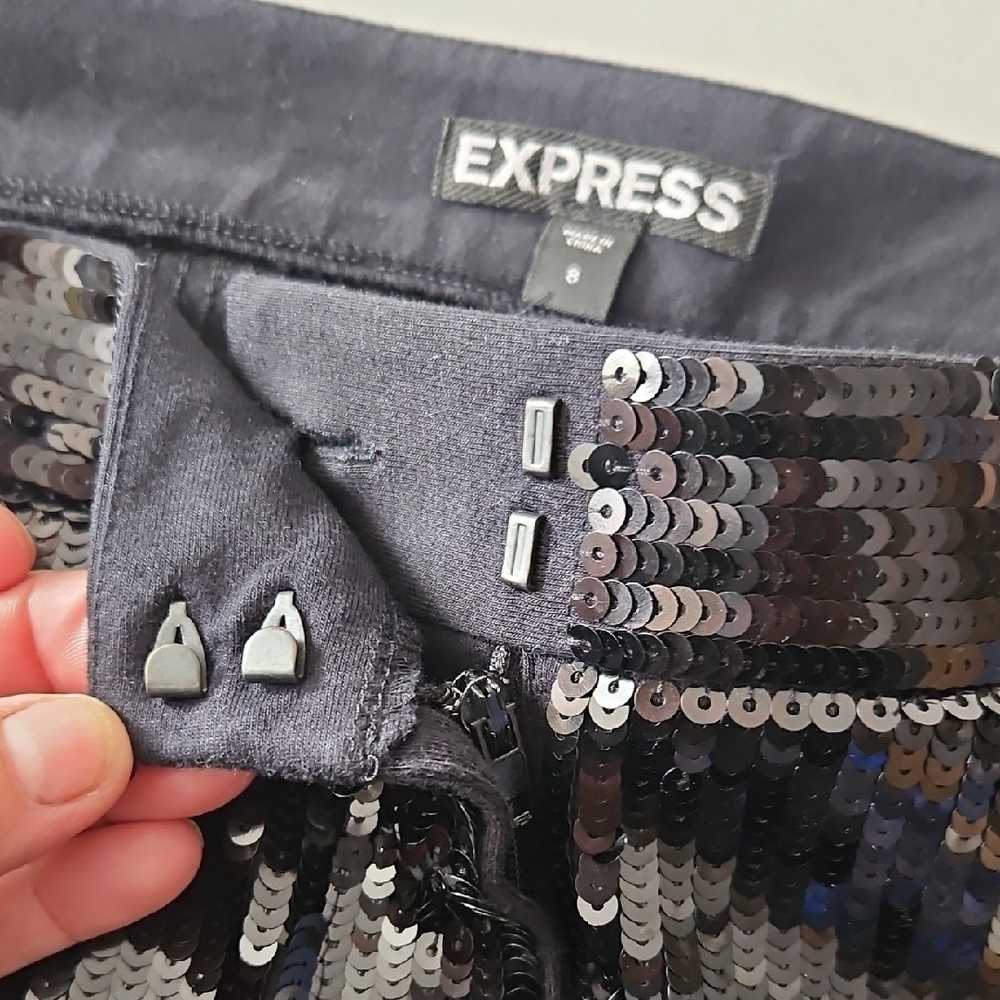 Express Women's Black Sequin High Waist Shorts - Picture 5 of 12